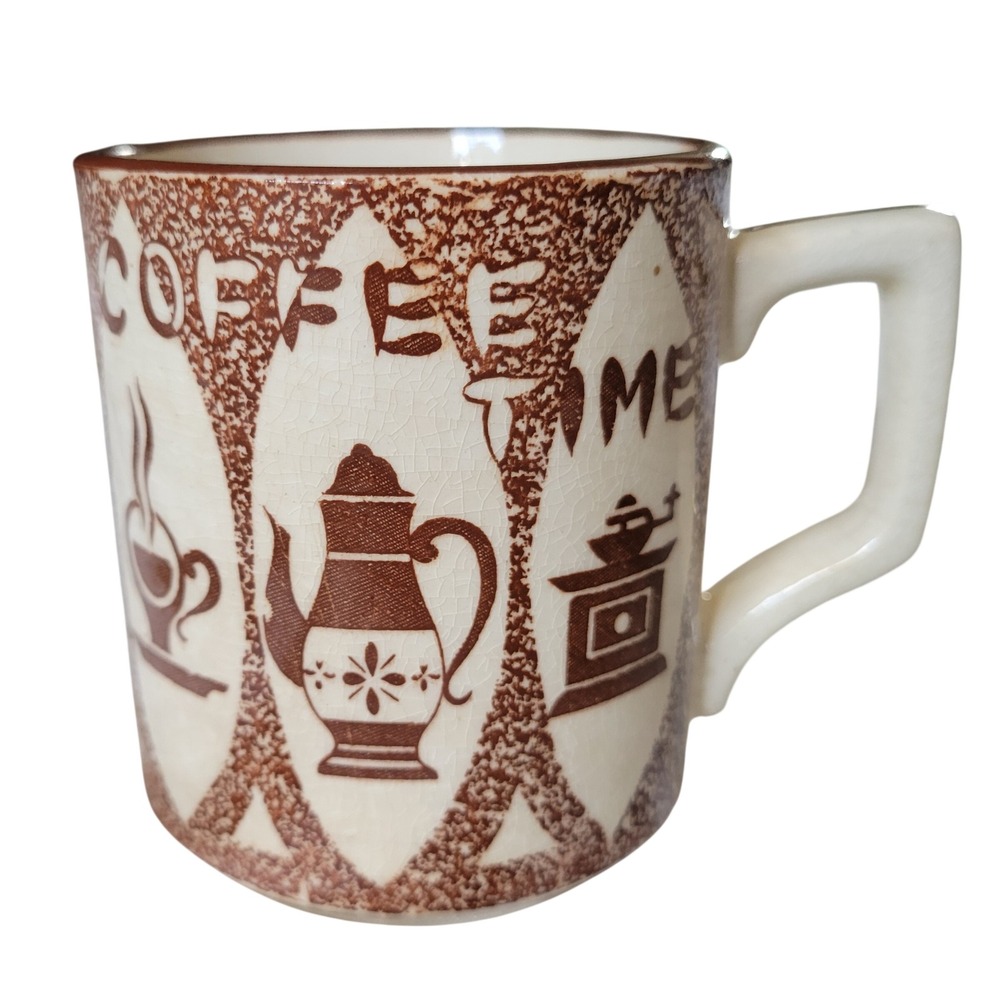 Vintage 60s Coffee Time Mug Japan Back To Work Mid Century Modern  3.5in